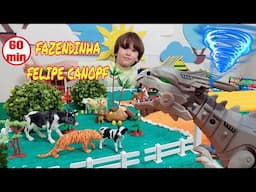 Fazendinha do Felipe Canopf - Uma Hora de Vídeos Divertidos! Boi Cavalo dinossauro Trator - Toy Farm