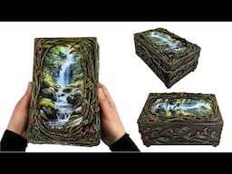 Great handmade Waterfall Landscape Jewelry box of out recycled cardboard/Jewelry box diy