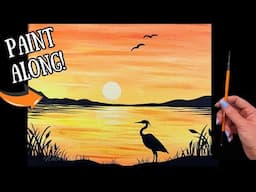 🪶EP234- 'Heron Silhouette' - Serene estuary coastal scene step-by-step acrylic painting tutorial
