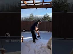 Who says blowing snow is annoying? Enjoying the snow in my backyard.