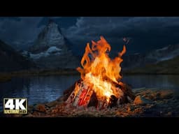 Majestic Swiss Matterhorn Campfire | Relaxing Fire & Peaceful Water Sounds