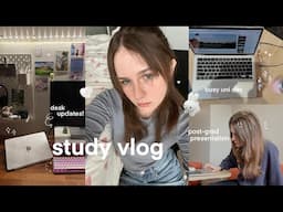 STUDY VLOG 🖇️ post-grad presentation, busy uni day, homebody studying, stress + desk updates