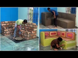 L shaped cement sofa 🛋️ Drawing Room Makeover idea