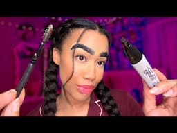 ASMR Girl With Eyebrow Blindness Does Your Eyebrows at a Sleepover 💄😴 ASMR Make-up Application