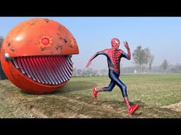 BIG RED PAC-MAN vs SPIDER-MAN In Real Life | Compilation Video | #spiderman #pacman