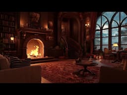 Rainy Night in a Cozy Library 📚 Fireplace & Rain Sounds for Deep Sleep, Reading & Study (8 Hours)