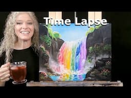 RAINBOW WATERFALL- Learn How to Draw and Paint with Acrylics-Easy Beginner Acrylic Painting Tutorial