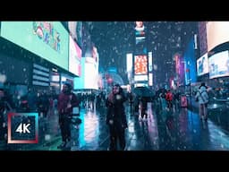 Snowfall in New York 2025, Times Square NYC | Scenic Walk in New York City, Binaural Audio