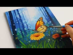 How to paint a Magical Butterfly in the Forest | Acrylic Painting for Beginners