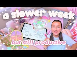 a slower week working from home 🌸 illustrating, cafe date, unboxing new pins 📌 small business vlog