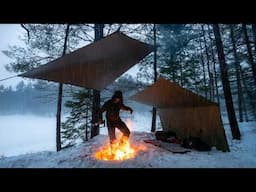 Solo Camping in Winter Rain | Campfire Casserole Mukbang