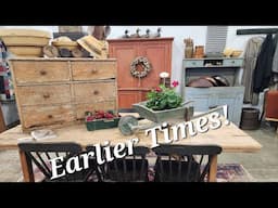 EARLIER TIMES, STUNNING ANTIQUES & FOLK ART SHOW! PRIMITIVE DECORATING IDEAS ARNETT SANTAS