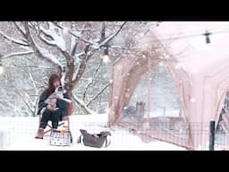 Camping in SNOW and STORM with my little dog In air tent  Cozy and Relax ASMR