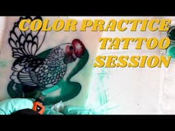 🎨 Tattooing a Colorful Chicken! | Color Packing & Blending Practice on Fake Skin 🐔