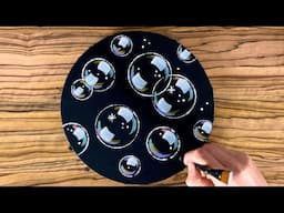 Bubble Painting On Round Canvas│Easy & Slow Acrylic Painting Tutorial