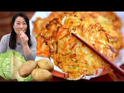 🥔🥬If you have CABBAGE and POTATO, you need to make this DELICIOUS Korean pancake❗️ 바삭바삭한 양배추감자채전 만들기