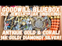 14K GOLD & 925 SILVER Mystery Goodwill BlueBox 5lb Jewelry Jar Unboxing #jewelryunboxing #jewelryjar
