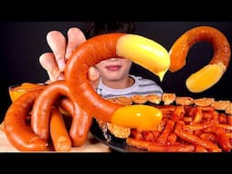 ASMR 매콤한 신전떡볶이와 신전김밥 불닭킬바사 롱소시지 치즈소스 찍먹방~!! Spicy Tteokbokki With Spicy Kielbasa Sausage MuKBang~!
