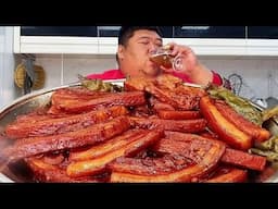 Monkey Brother made 10 pounds of pork belly as ”Bazi meat” and ate 3 bowls of rice