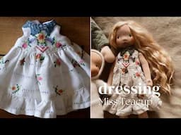 Sewing a Doll Dress for Miss Teacup, Up-cycling a Tablecloth, BTS of Dollmaking Workshops