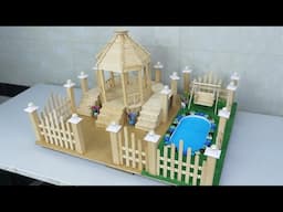 DIY a Beautiful Gazebo With Swing And Pool By Using Popsicle Sticks / School Project