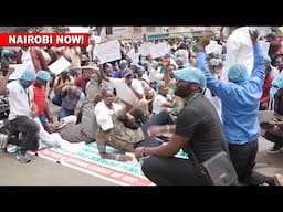 Drama in Nairobi CBD, healthcare workers storm and block Sakaja's office after refusing to pay them🔥