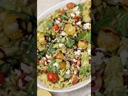 Easy Lemon Orzo Salad with Vegan Green Pesto 🙌🏻 #pasta #vegan #salad