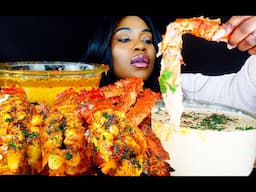KING CRAB SEAFOOD BOIL MUKBANG | SEAFOOD MUKBANG | CHEESY ALFREDO SAUCE | SEAFOOD BOIL | ASMR EATING