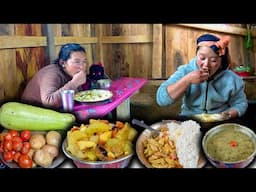 (Lauka) Gourd and Potatos recipe | Gourd vegetable recipe with rice | Village style cooking & eating