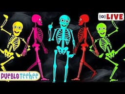🔴LIVE: Cinco esqueletos divertidos saltando en la cama 💀 | Rimas infantiles de miedo | Pueblo Teehee