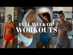 WEEK OF WORKOUTS to BUILD MUSCLE & LOSE FAT: lifting, pilates, daily cardio routine + meal inspo