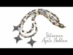 DIY Tutorial: Double-Strand Botswana Agate Necklace & Earrings with Patina Brass Charms 📿💎