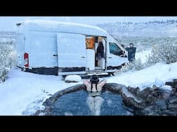 Van Camping in a Rare Desert Snowstorm | Hot Springs and Snow Caves
