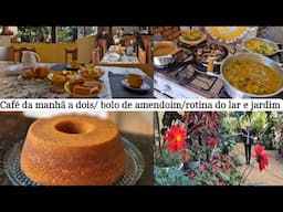 Café da manhã a dois♡ bolo de amendoim/ almoço do dia/ cuidados no lar e no jardim