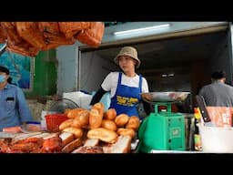 Pork Cutting Master lady selling roasted pork in Saigon | Street Food in Vietnam