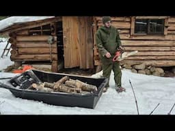 Splitting And Stacking Firewood At The Cabin.