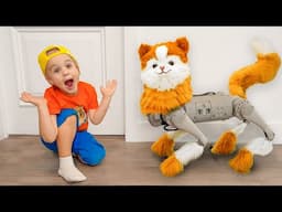 Trẻ em muốn có một con vật cưng và chơi với chú mèo máy