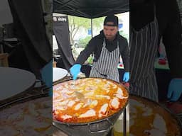 Cooking Spanish Seafood Paella. London Street Food