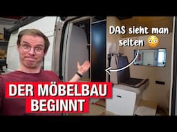 SPEZIELLES LAYOUT dank ausziehbarer DINETTEN-SITZBANK & KÜHLSCHRANK // Möbelbau im DIY-Campervan