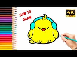 How to Draw a Cute Chick with Headphones 🎵🐥 || Easy Step-by-Step Drawing Tutorial #drawing