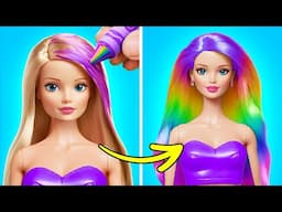 DIY BARBIE HAIR 💗 AWESOME DOLL MAKEOVER FROM NERD TO POPULAR!