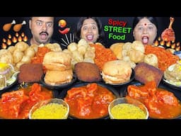 SPICY CHILLI MOMO, CHICKEN BURGER, PANI PURI, NOODLES, FISHFRY STREET FOOD EATING CHALLENGE VIRAL