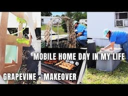 MOBILE HOME BACKYARD MAKEOVER | DAY IN THE LIFE | NEW GRAPE VINE & GRILLING OUT | KIMI COPE