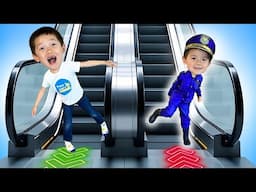 Baby Police Officer Learns Mall Escalator Safety Rules