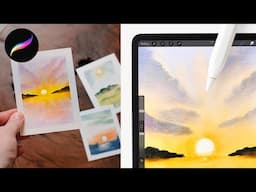 let's paint a watercolor sunset in procreate // tiny landscape illustration tutorial for Procreate