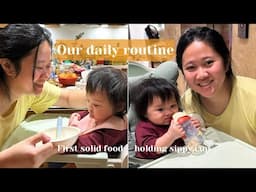 A DAY IN THE LIFE WITH MY 6 MONTH OLD + EATING HER FIRST SOLID FOOD 🥔🤌🏻✨