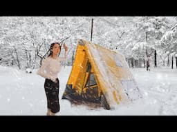 CAMPING IN THE SNOW WITH NEW BUSHCRAFT INFLATABLE TENT l NATURE SOUND ASMR