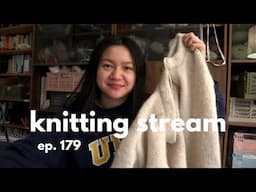 hahaha 16/22 wips!! lets figure out the arm for my knot cardigan // knitting stream #179