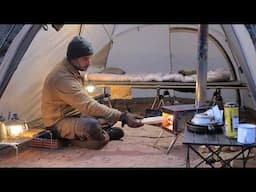 Solo Camping In Quiet Forest with My Dog . Relaxing in Hot Tent . Wood Stove ASMR