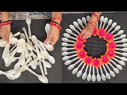 Amazing _ Home decor craft ideas _ Waste plastic spoons reuse wall decor _ Paper Flower Wall hanging